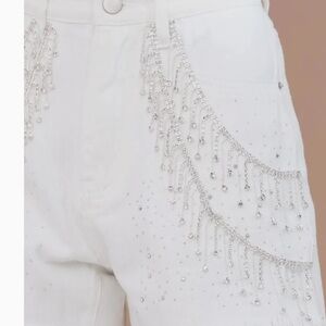 12th Tribe Rhinestone Fringe Denim Shorts White NWT Small Festival Cowgirl Glam